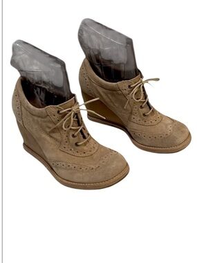 Dr Scholls Apex Memory Cushion Wedge Tan Suede Oxford Square Toe Lace Up Shoes 7